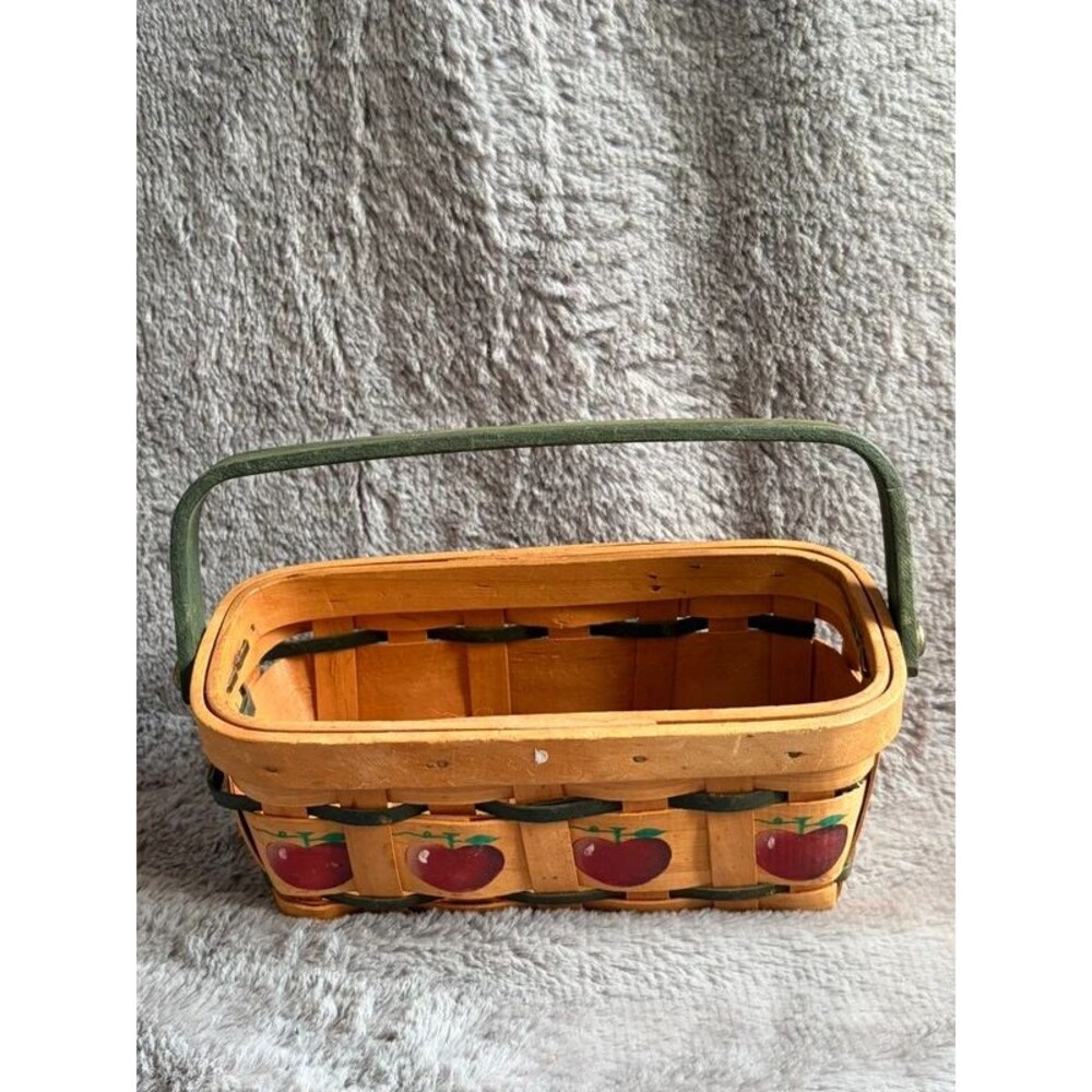 Primitive Woven Apple Orchard Basket Rectangular Swing Handle Cottagecore Fall